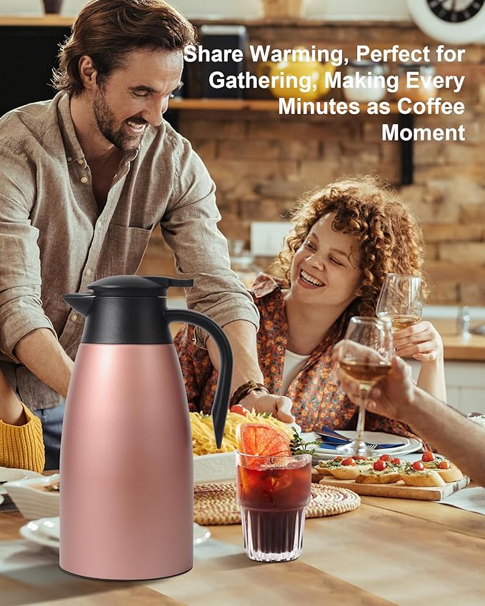 70 oz Thermal Coffee Carafe for keeping hot, Updated Carafe for hot liquid, Airpot Insulated Stainless Steel Vacuum Thermal Pot for Coffee, Hot Water,Keep Hot 12 Hours (pink+pink)