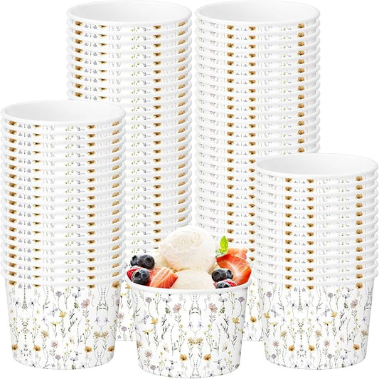 50 Pack Wildflower Treat Snack Cups Floral Paper Ice Cream Cups 9 oz Summer Flowers Disposable Dessert Bowls Paper Soup Bowls for Hot or Cold Food Wedding Baby Shower Birthday Party Supplies