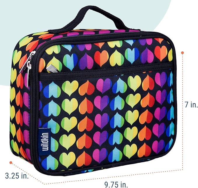 Wildkin Kids Insulated Lunch Box – Durable and Reusable for School & Travel - Rainbow Hearts