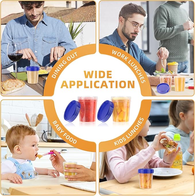 [10 Pack] 4oz Salad Dressing Container to Go - Small Containers with Lids Leakproof Condiment Containers with Screw Lids Reusable Stackable Plastic Dip Sauce Containers