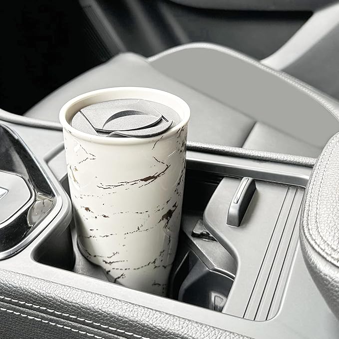 ANTIS'S HOME Ceramic Coffee Mug with Lid, Marble Gold Double Wall Coffee Travel Mug Ceramic Tumbler 12 oz, Reusable Tall Cup, Splash Resistant Lid, Dishwasher Microwaveable Safe