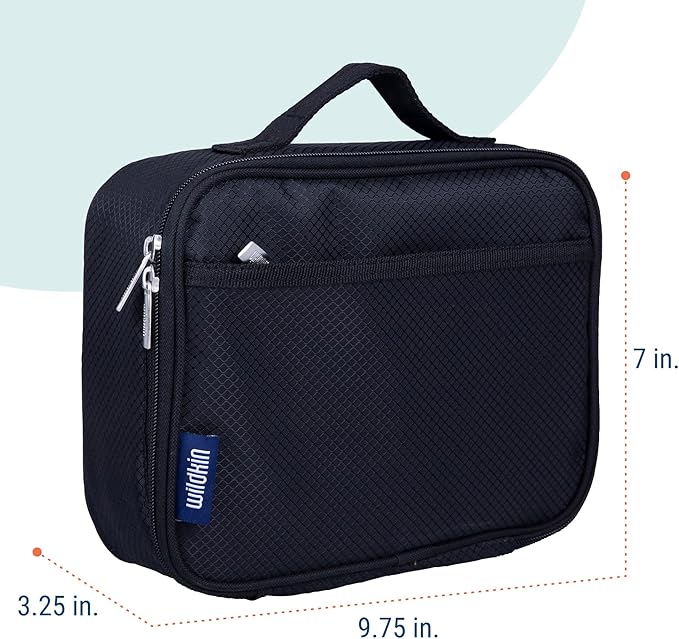 Wildkin Kids Insulated Lunch Box – Durable and Reusable for School & Travel - Rip-Stop Black