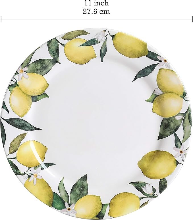 Bico Lemon Dreams Dinner Plates Set of 4, 11 Inch Large Ceramic Plates for Pasta, Steak, Stylish Serving Dishes, Microwave and Dishwasher Safe, Gift for Housewarming and Thanksgiving