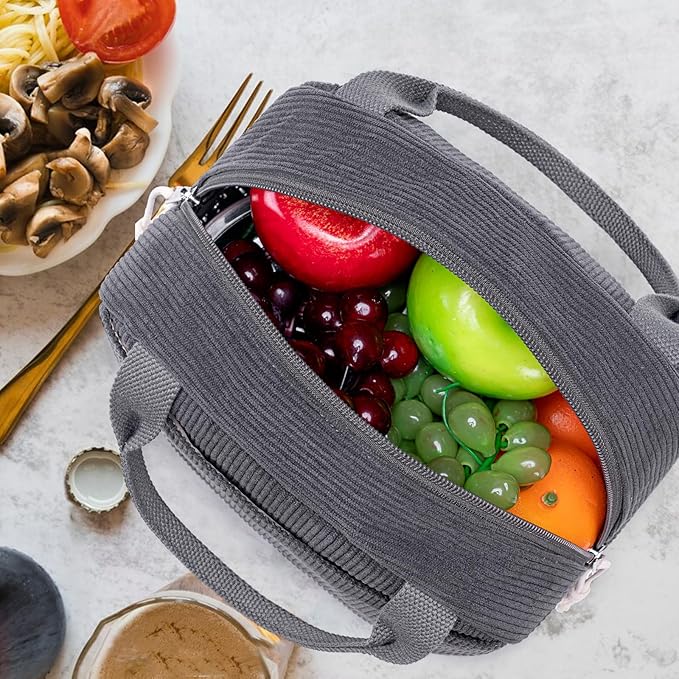 Bluboon Lunch Bag for Women Men Cute Corduroy Lunch Tote Bags Reusable Insulated Lunch Box Large Capacity Reusable Insulated Cooler for Work Picnic or Travel
