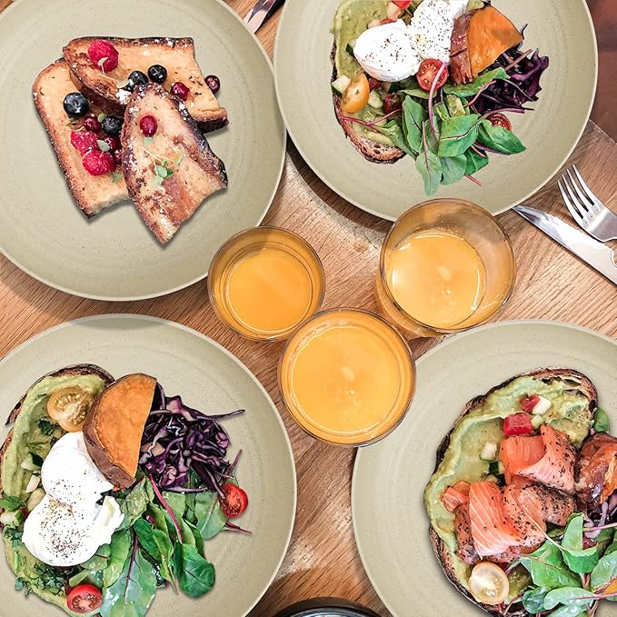 Wrova Wheat Straw Plates - 8 Inch Unbreakable Dinner Plates Set of 8 - Dishwasher & Microwave Safe Plastic Plates Reusable - Lightweight Small Plates for kitchen,R.V. (Beige)