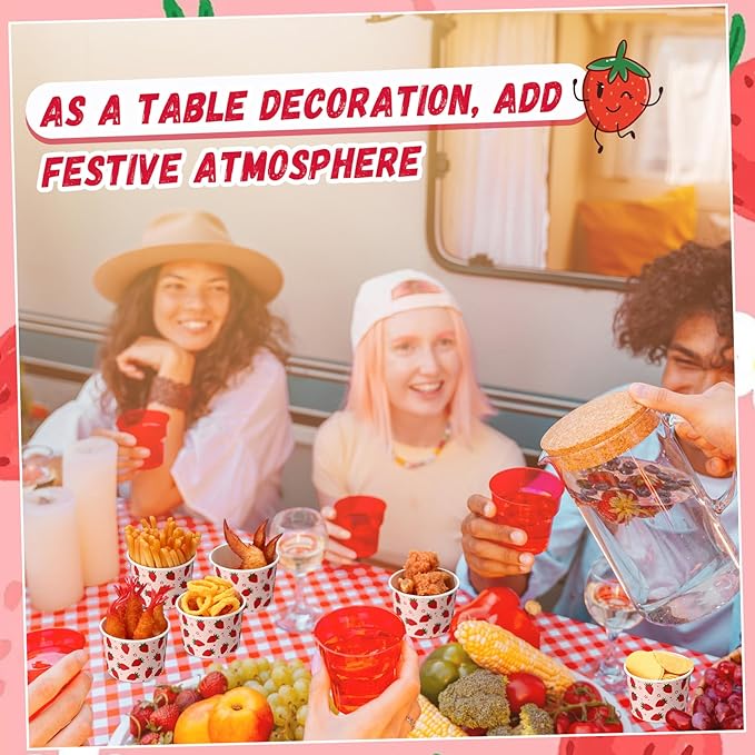 50 Pack Strawberry Ice Cream Cups 9 oz Red Strawberry Disposable Dessert Bowls Paper Soup Bowls Summer Fruit Party Supplies for Hot or Cold Food Sweet One First Birthday Baby Shower Party