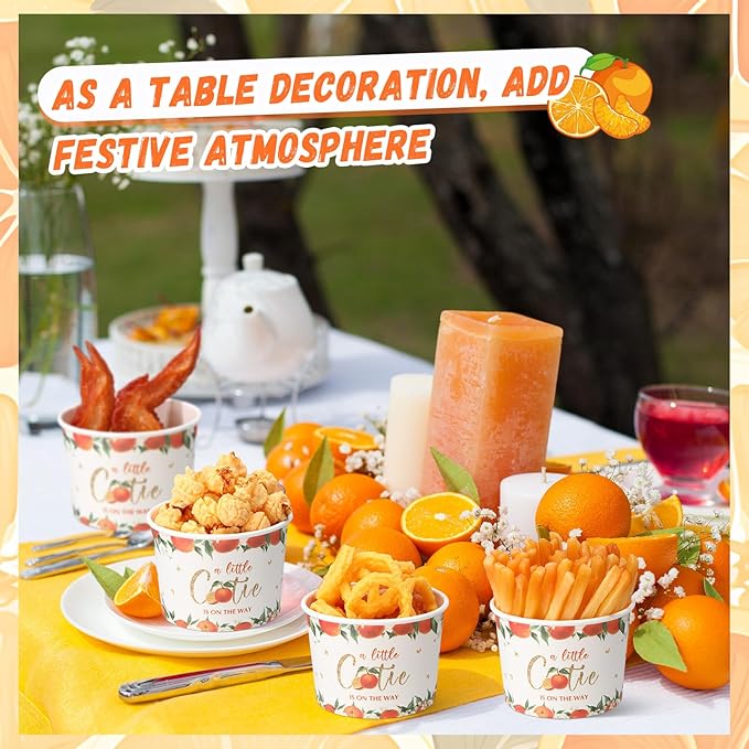 50 Pack Little Cutie Ice Cream Cups 9 oz a Little Cutie Is on The Way Baby Shower Disposable Dessert Bowls Paper Soup Bowls Orange Snack Cups for Hot or Cold Food Birthday Party Supplies