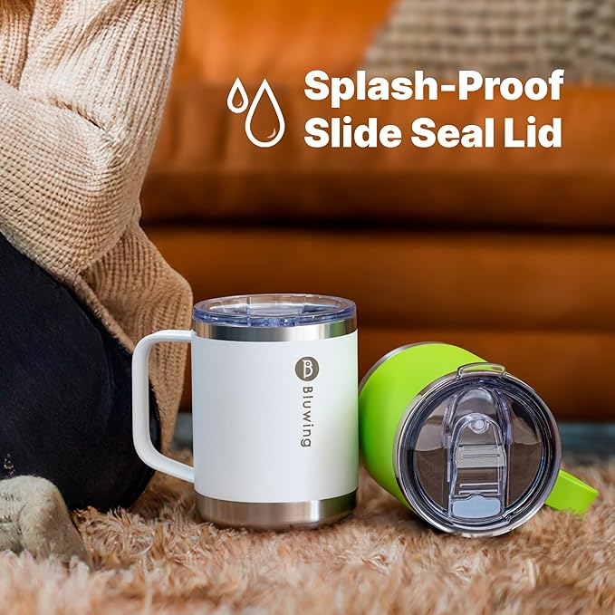 12 oz Travel Coffee Mug with Handle-Vacuum Insulated Coffee Mug with Lid Double Wall Stainless Steel Travel Tumbler Cup for Camping, Office, Home, Sweat Proof (Mango Yellow)