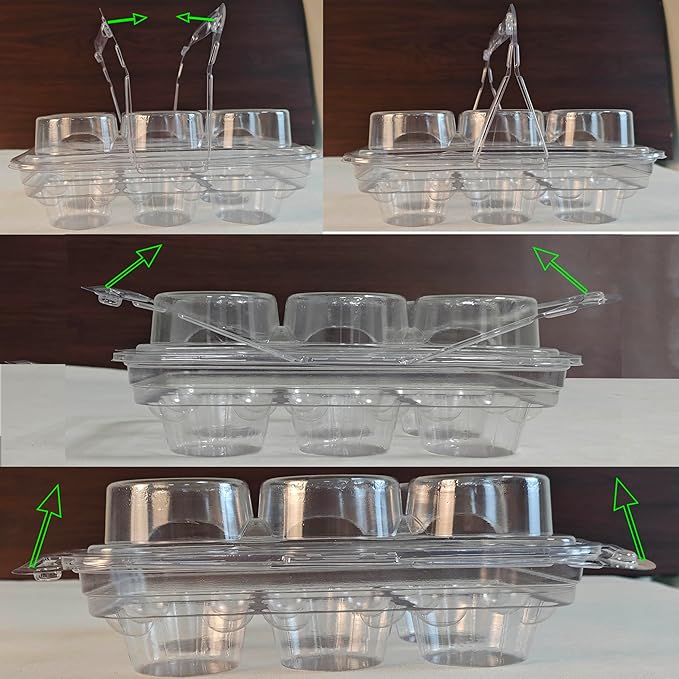 50 Pack of 6-Chamber Handheld Transparent Muffin Container, Disposable Plastic Cupcake Container With Lid, Cake Rack