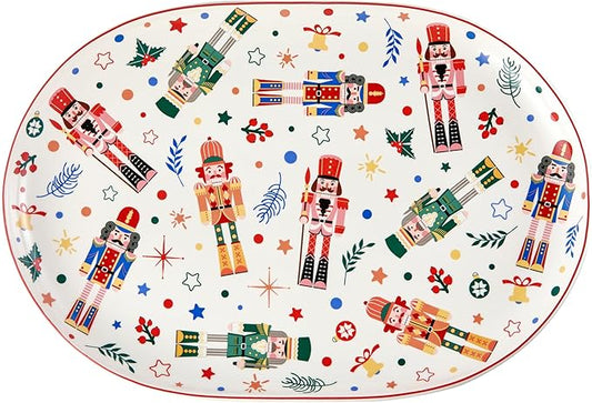 Bico Christmas Soldier Ceramic 16 inch Ceramic Oval Platter, for Serving Turkey, Steak, Salad, Microwave & Dishwasher Safe