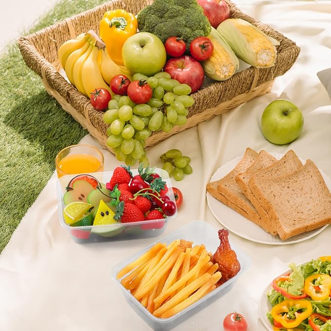 Sawysine 100 Pcs Plastic Meal Prep Containers Food Storage Containers Reusable Lunch Bowls with Lid Stackable Disposable Lunch Boxes 1 Compartment Bento Box(Clear,22 oz)