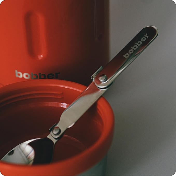 BOBBER 24 oz Insulated Stainless Steel Food Thermos for Hot Food, Extra-Wide Mouth Lunch Container for Adults with Spoon and Bowl, Dishwasher Safe - Keeps Meals Hot for 14 Hours (Red)