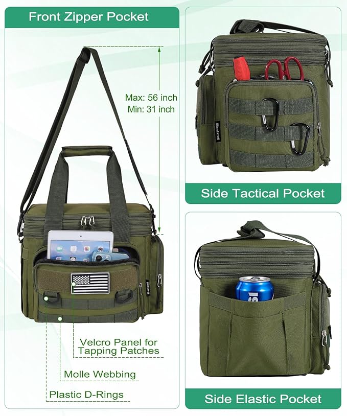 Tactical Lunch Box for Men, Expandable Large Insulated Lunch Bag for Adult, Heavy Duty Double Deck Lunch Cooler Bag with Shoulder Strap, Leakproof Soft Lunch Pail with American Flag - Green