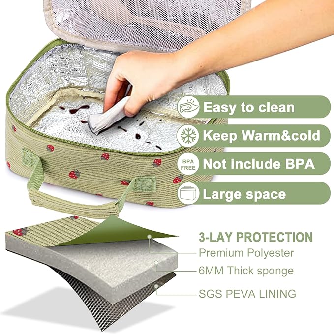 Bluboon Kids Girls Lunch Bag Insulated Lunch Box for school Corduroy Lunch Cooler Organizer School Kids Lunch Tote (Corduroy-Strawberries-Green)