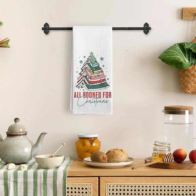 Christmas Kitchen Towels, Christmas Book Tree Decorative Kitchen Towels Gifts for Book Lovers, Book Lovers Gifts, Pink Christmas Xmas Holiday Hand Dish Towels for Kitchen Bathroom Decorative