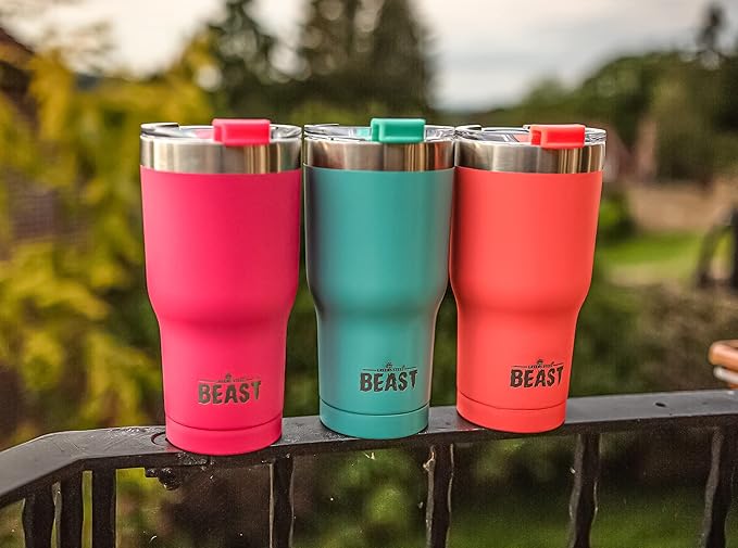 Beast 30 oz Tumbler Stainless Steel Vacuum Insulated Coffee Ice Cup Double Wall Travel Flask (Coral Pink)