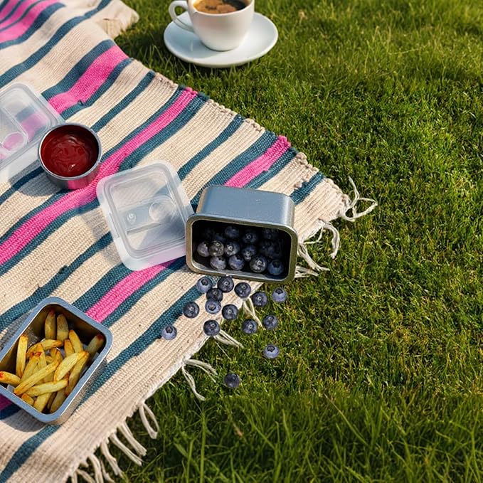 Stainless Steel Snack Box Containers for Kids, 3 Pack 12.8 oz Leak-Proof Microwave-safe Small Food Storage Container with Lid, Metal Compact Bento Lunch Box Container for School Travel