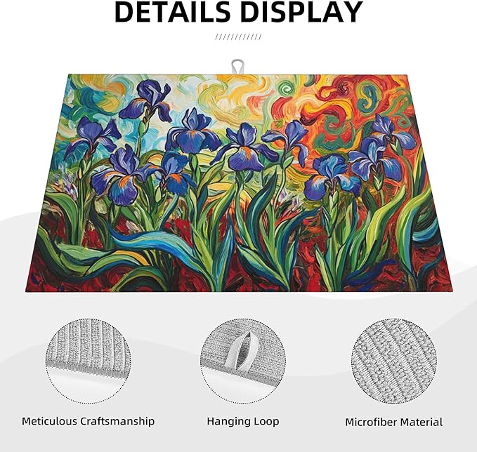 watercolor Flowers Dish Drying Mat for Kitchen Counter Microfiber Super Absorbent Non-Slip Dish Drying Pad for Countertops Dishes Utensils Stylish Quick-Dry Machine Washable 18x24 Inch