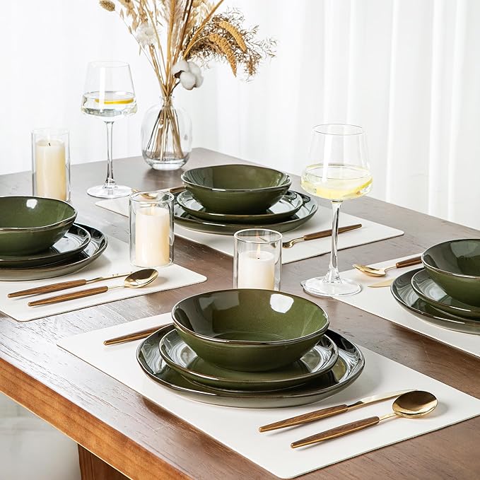 AmorArc Ceramic Dinnerware Sets,Handmade Reactive Glaze Stoneware Plates and Bowls Set,Highly Chip and Crack Resistant Dishware | Dishwasher & Microwave Safe Dishes,Service for 4(12Pcs)