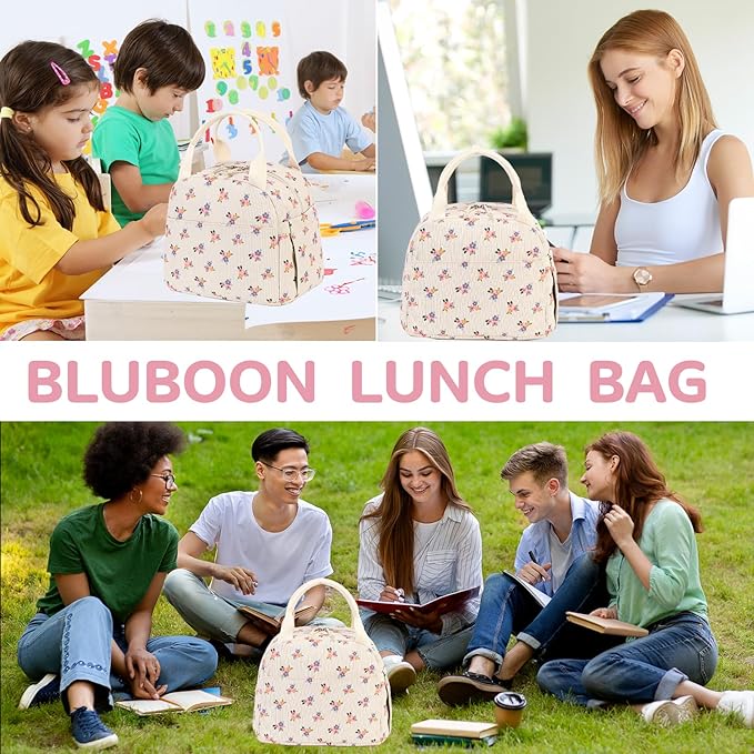Bluboon Lunch Box for Women men Insulated Cute Corduroy Lunch bag, Reusable Cooler Bag for Work, Picnic, Travel
