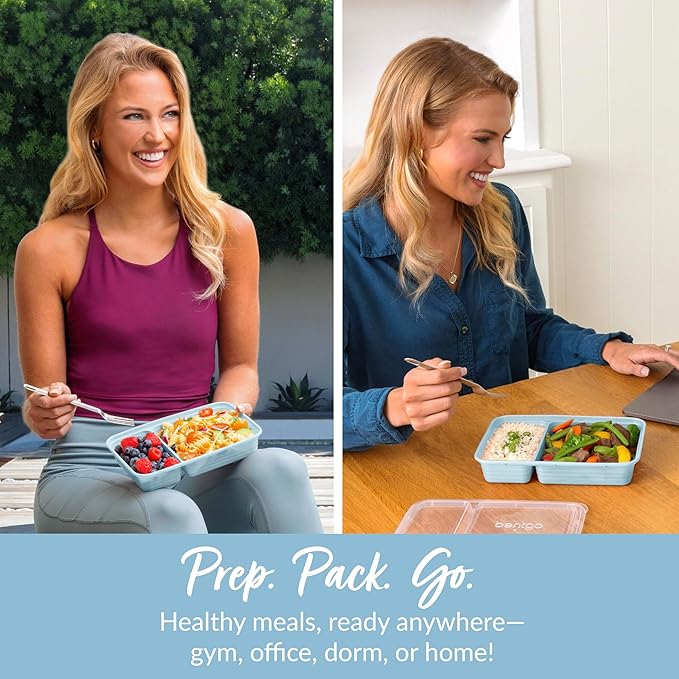 Bentgo Prep - 20-Piece 2-Compartment Reusable Meal Prep Containers with Lids, PFAS & BPA Free Materials, Durable, Microwave, Freezer, & Dishwasher Safe To Go Food Storage (Sky)
