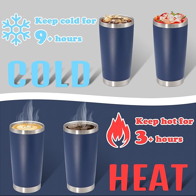 20 oz Tumbler with lid Double Wall Vacuum Insulated Tumblers Stainless Steel Coffee Mug Travel Coffee Tumbler Powder Coated Tumbler Cup Keep Hot&Cold - (Navy 1 Pack)