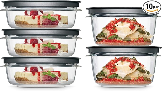 Rubbermaid Premier Food Storage Container, 10 Piece Set, Grey, BPA-Free, Microwave & Dishwasher Safe