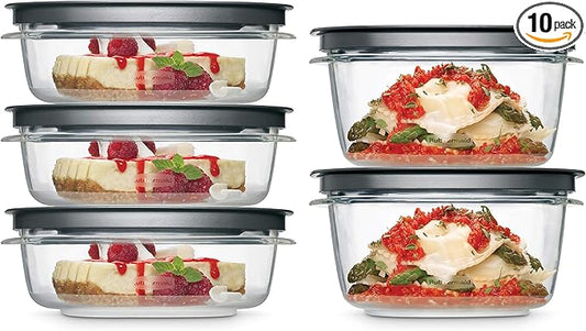 Rubbermaid Premier Food Storage Container, 10 Piece Set, Grey, BPA-Free, Microwave & Dishwasher Safe