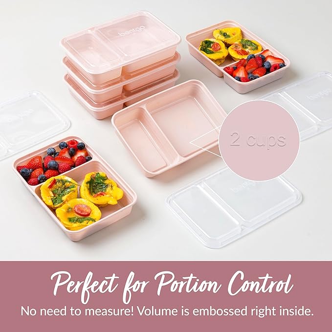 Bentgo Prep - 20-Piece 2-Compartment Reusable Meal Prep Containers with Lids, PFAS & BPA Free Materials, Durable, Microwave, Freezer, & Dishwasher Safe To Go Food Storage (Blush Pink)