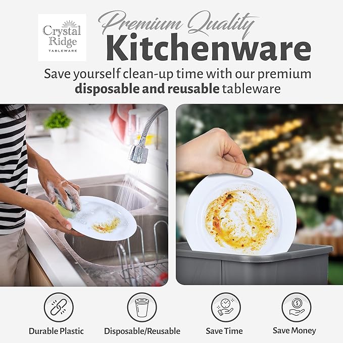 60 Pieces White Plastic Disposable Plates - Premium Heavy-Duty 30 Dinner Plates & 30 Salad Plates with White Rim Ideal for Party, Birthday and Special Events