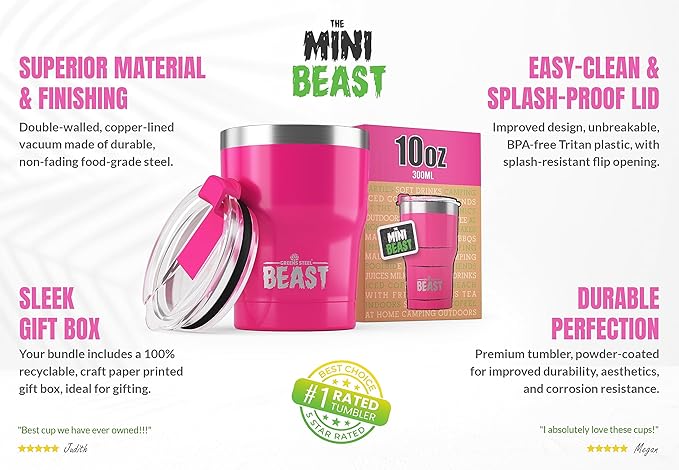 Beast 10 oz Tumbler Stainless Steel Vacuum Insulated Coffee Ice Cup Double Wall Travel Flask (Cupcake Pink)