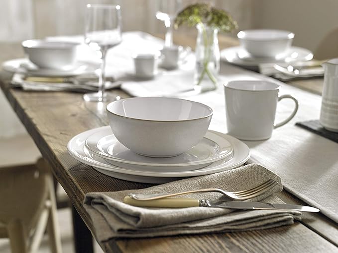 Denby Natural Canvas Dinner Set For 4-12 Piece Dinnerware Set, One size, White Neutral - Dishwasher Microwave Oven Safe - Scratch Chip Resistant