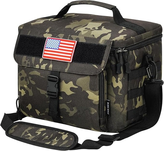 Ronyes Tactical Lunch Box for Men,Large Insulated Lunch Bag with Shoulder Strap,Heavy Duty lunchbox Cooler MOLLE Webbing, Leakproof Pail for Work Camping Fishing-Camo Black