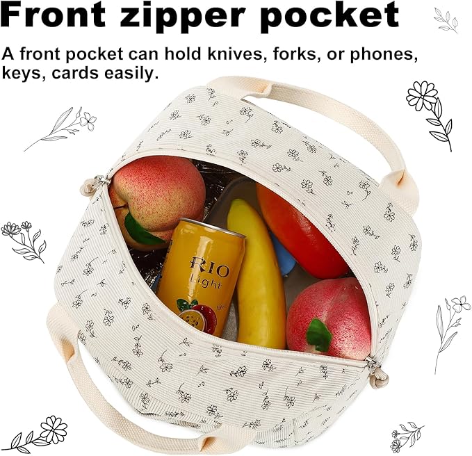 BTOOP Lunch Box for Women Men Cute Corduroy Lunch Bags Large Capacity Insulated Lunch Tote Bag For Work Travel Or Picnic