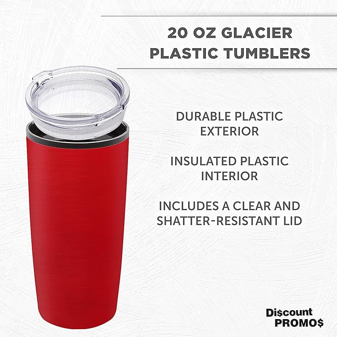 DISCOUNT PROMOS Plastic Tumblers 20 oz. Set of 6, Bulk Pack - With lids, Ice Coffee Tumbler, To Go Cup, Insulated - Red