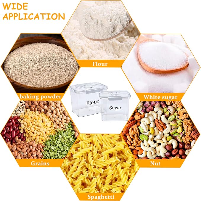 2 Pack Flour Sugar Storage Container,Plastic Food Storage Containers with Airtight Lids,Canisters Sets for The Kitchen,Sugar,Flour,Cereal,Baking Supplies,Rice,Pantry Organization Bin(5.2&2.9L)