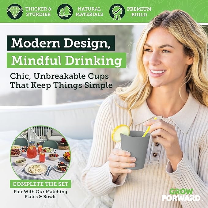 Grow Forward Premium Wheat Straw Cups - 13 & 20 oz Unbreakable BPA Free Hard Plastic Cups - Reusable Lightweight Plastic Drinking Glasses for Kitchen, Outdoor, Water, Camping, RV - Moonlight