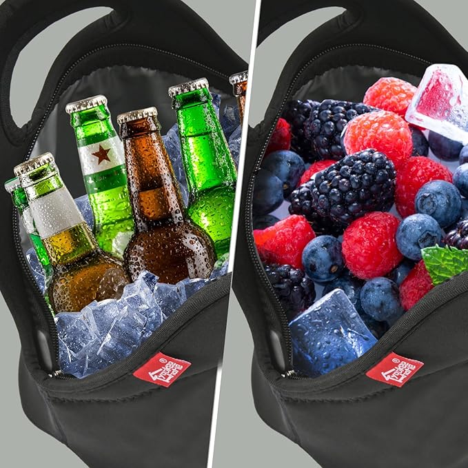 yookee home Waterproof Lunch Bag Double Layer Leakproof Neoprene Insulated Lunch Bag Freezable Black Reusable Thermal Lunch Cooler Tote Lunch Box for Boys Men Women Adult Kids for Work Outdoor