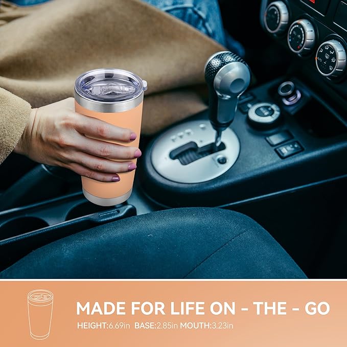 20 oz Tumbler Stainless Steel Tumblers Bulk with Lid Double Wall Insulated Coffee Tumbler Cups for Hot & Cold Drinks Powder Coated Travel Coffee Tumbler Mug Metal (Cream Orange, 6 pack)