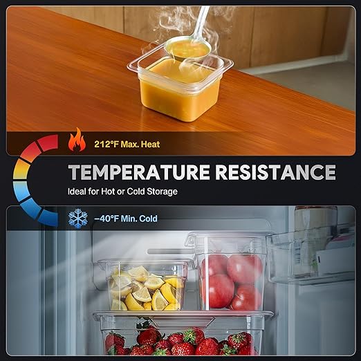 WILPREP 6 Pack Plastic Food Pans with Lids, 1/6 Size 4 in Deep Clear Food Storage Containers, 1.8 qt Stackable Polycarbonate Commercial Hotel Pans for Fruits Vegetables Beans Corns, NSF Listed