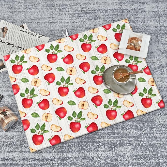 Apple Orchard Wood Grain Dish Drying Mat 18x24 For Kitchen Counter Absorbent Microfiber Dishes Pad Dish Drainer Rack Mats Fast Dry Kitchen Accessories