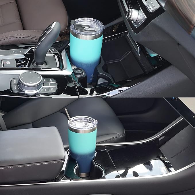 WETOWETO 20oz Insulated Stainless Steel Tumbler, Coffee Tumbler with 2 lids and 2 straws, Double Wall Vacuum Travel Coffee Mug, Powder Coated Leak-Proof Tumbler Cup (Green-Blue Gradient,1 Pack)