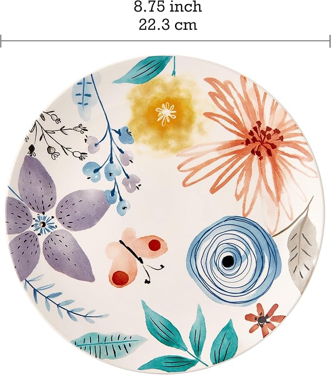 Bico Blossom Symphony Salad Plates Set of 4, 8.75 Inch Ceramic Dessert Plates for Salad, Appetizer, Side Dishes, Microwave and Dishwasher Safe, Gift for Housewarming and Thanksgiving