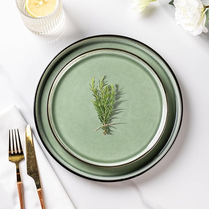 AmorArc Stoneware Dinnerware Sets,Round Reactive Glaze Plates and Bowls Set,Highly Chip and Crack Resistant | Dishwasher & Microwave Safe Dishes Set,Service for 4 (12pc)