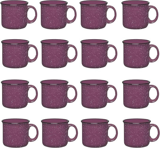 Set of 16 Ceramic Campfire Mugs – 15 Oz, Purple – Coffee & Tea Cups for Home, Work, Travel, Camping – Customizable, Great for DIY, Events, Companies