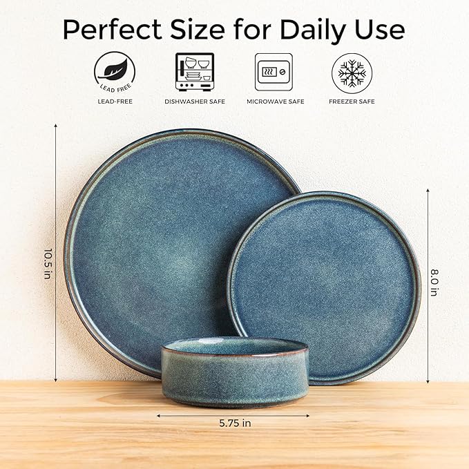 AmorArc Ceramic Dinnerware Sets, Handmade Reactive Glaze Stoneware Plates and Bowls Sets,Highly Chip and Crack Resistant | Dishwasher & Microwave Safe Dishes Set, Service for 8 (24pc)