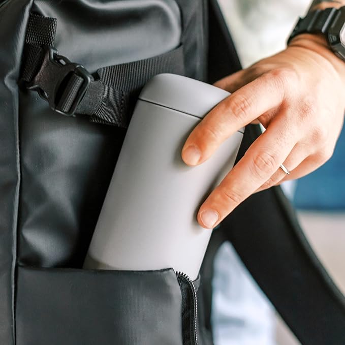 Fellow 12 oz Carter Move Travel Mug - Vacuum-Insulated Stainless Steel Travel Coffee Mug - Coffee Tumbler with Ceramic Interior and Splash Guard - Matte Grey