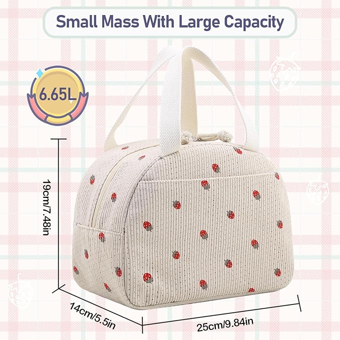 Strawberry Lunch Bag for Women,Insulated Lunch Tote Bag Cute Lunch Box Large Capacity Reusable Cooler for Work,Travel,Beach or Picnic