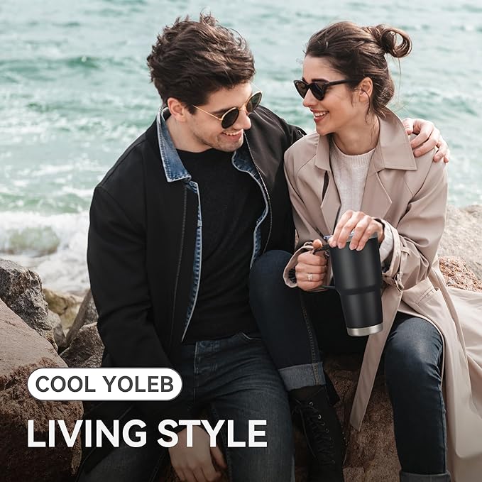 30 oz Tumbler with Handle and Lid, Stainless Steel Tumblers Double Wall Vacuum Insulated Travel Mug Leak Proof Cup Keep Drinks Cold and Hot Black, 1 Pack