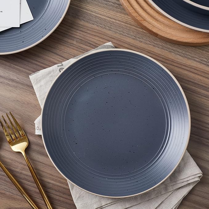 Stone Lain Lauren Stoneware, Rustic Plates and Bowls Set, Dinnerware, Service for 8, Speckled Charcoal, Dishwasher & Microwave Safe, 32-Piece